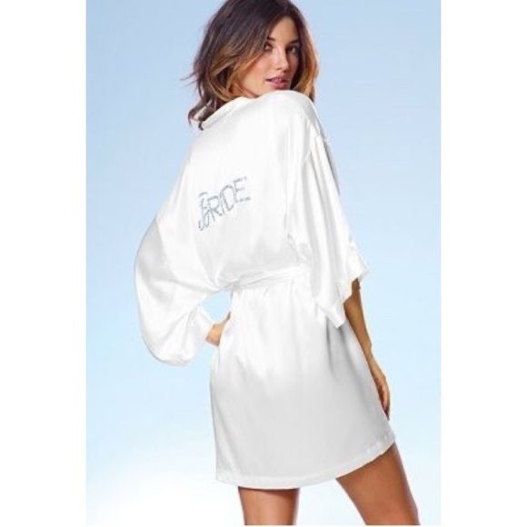 Victoria’s Secret I Do Silky Bride Bridal White Crystal Robe - Picture 2 of 4
